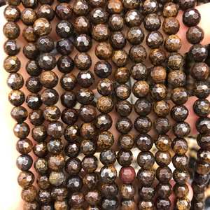 Cuentas facetadas de bronzita al por mayor, cuentas redondas de piedras preciosas naturales en hebra para la fabricación de joyas y manualidades DIY. - Product Image 2