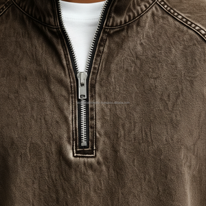 Pull à col zippé pour homme en satin respirant, séchage rapide, léger, 100% coton lavé, coupe oversize, vente en gros, commande en vrac, OEM personnalisé - Product Image 3