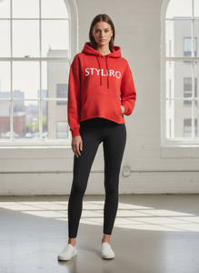 <b>Women's</b> <b>Red</b> Oversized Hoodie Cotton Knitted Front Logo Print Autumn Casual <b>Sweatshirt</b> - Product Image 3