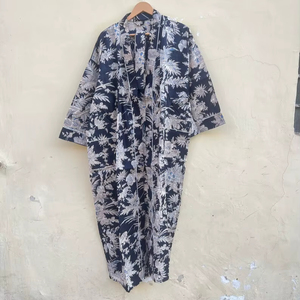 ชุดกิโมโนลายพิมพ์บล็อกการ์ตูนสำหรับผู้หญิง ผ้าฝ้ายทอ 100% ชุดนอนฤดูร้อน ทำมือ ODM คอวี เอวยางยืด ความยาวระดับเข่า/เต็มตัว เนื้อผ้านุ่ม - Product Image 1