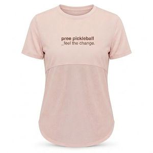 T-shirt de pickleball pour femme, dos en mesh, coupe ajustée, col rond, manches courtes, design ventilé zoné, tissu respirant. - Product Image 2