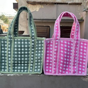 Handmade Block Printed Cotton Shoulder <b>Mini</b> Tote Bag for Women Indian Quilted Eco-Friendly Shopping Tote Bags - Product Image 1