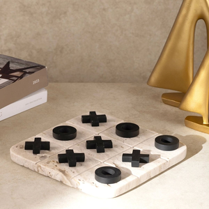 Moderno Juego de Mesa Tic Tac Toe de Mármol con Piezas Negras, Juego de Mesa Decorativo y Estratégico - Product Image 1