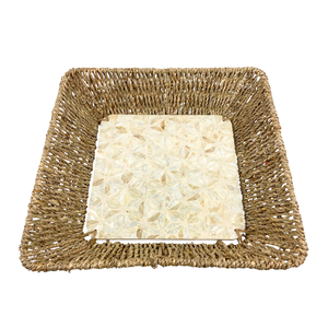 Bandeja de incrustaciones de Capiz cuadrada hecha a mano de MDF con elegante patrón de estrella geométrica, cesta tejida decorativa para servir y almacenar para el hogar - Product Image 4