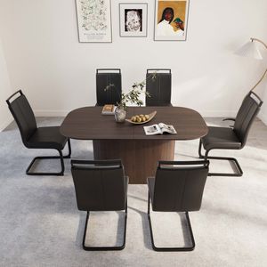 63 \ "Set di sedie da pranzo in MDF in stile marrone moderno medievale 6. Set di sedie da pranzo con gambe in metallo nero da tavolo - Product Image 1