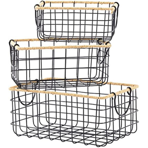 Affordable Price Superior Quality Black Metal Iron Wire <b>Storage</b> <b>Basket</b> Organizer With Handles For Home And Hotel Laundry Use - Product Image 2