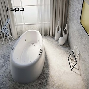 Bañera Acrílica Ovalada Blanca Independiente, Bañera Japonesa de Hidromasaje con Función de Masaje, Baño Spa Moderno para Hotel o Villa - Product Image 1