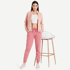 Pastel Pink Heavy Cotton Fleece Women's <b>Jogger</b> Pants <b>Cuffed</b> Hem Wholesale Europe Fall Sports - Product Image 3