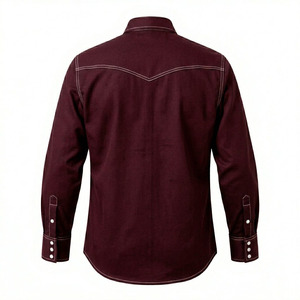 Men's Maroon Western Style Fire Resistant Breathable Silk Screen Printed Work <b>Shirt</b> Long Sleeve Two Chest Pockets Contrast - Product Image 2
