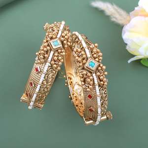 Antique Designer Copper Brass Bangles-Trendy Fashion Flower Number Bracelets for Wedding - Product Image 2