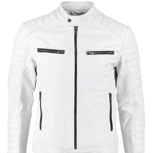 Men Genuine <b>White</b> Lambskin Leather <b>Biker</b> <b>Jacket</b> Soft Moto Motorcycle Leather <b>Jacket</b> - Product Image 2