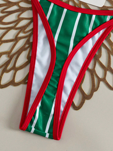 Mexico Colors <b>Bikini</b> <b>Set</b> Women Green <b>White</b> Red Striped Soccer Fan Triangle Halter Tie Side Ring Detail Two Piece - Product Image 4
