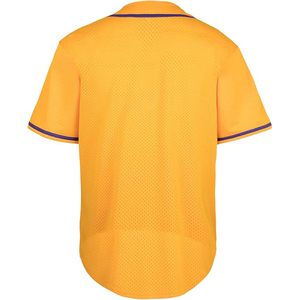 Maillot de baseball unisexe jaune doré en maille ouverte avec passepoil violet, uniforme classique entièrement boutonné, tendance du moment - Product Image 2