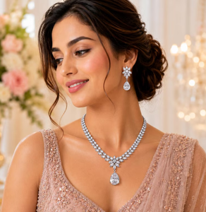 Conjunto de Collar y Pendientes de Circonita Blanca con Aspecto de Perla, Colgante en Forma de Gota de Agua, Joyería para Bodas y Fiestas - Product Image 1