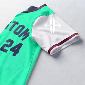 เสื้อเบสบอลพิมพ์ลายแบบ Sublimated พร้อมโลโก้สีขาวสำหรับผู้ชาย ผลิตจากวัสดุคุณภาพสูง 100% ทรงปกติ ปิดด้วยกระดุม แขนสั้น - Product Image 6