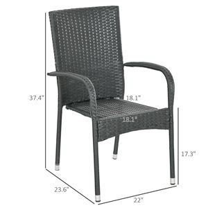 Lot de 4 chaises de patio modernes en rotin noir avec coussins sièges d'extérieur élégants - Product Image 3