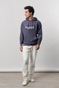 Sweat à capuche brodé original pour homme, bleu foncé, coupe classique, en molleton 100 % coton, idéal pour l'automne - Product Image 3