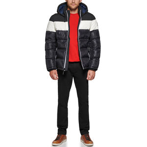 OEM ODM Men's Solid Black And White Color Puffer <b>Jacket</b> 100% Cotton Fabric Streetwear Hooded Men's Puffer <b>Jackets</b> For Winter Use - Product Image 1