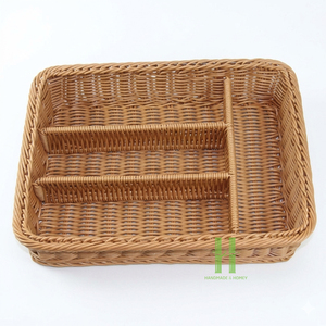 Panier de rangement en rotin tressé à la main de qualité supérieure avec séparateurs - Organisateur de bureau polyvalent multi-compartiments pour usage domestique - Product Image 1