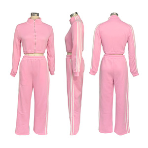 <b>Women</b> Two Piece Stripe Zipper <b>Jacket</b> and Sweatpants Casual Workout Tracksuit Plus Size 2 Pieces Set <b>Women</b> - Product Image 3