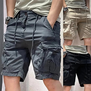 Pantalones cortos de alta calidad para hombre, verano, informal, sólido, Retro, americano, multibolsillos, ropa de abrigo de lona de algodón, pantalones cortos Cargo con textura fina - Product Image 1