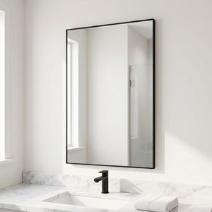 Specchio da Bagno Rettangolare con Cornice in Metallo Nero 26x38 Pollici, Montaggio a Parete - Product Image 1