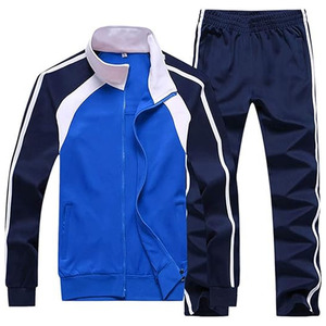 Chaqueta con cremallera completa en bloques de color y pantalones deportivos a juego, blancos con dos rayas, conjunto casual ligero de 2 piezas para hombre - Product Image 1