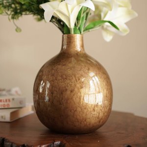 Floral Elegance Handmade Minimalist Tabletop Vase Gold Finish Ceramic Decorative <b>Bowl</b> - Product Image 2