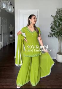 Traje Salwar de Algodón Verde Bordado para Mujer con Dupatta, Ropa Casual Tradicional India y Pakistaní, Corte Holgado hasta el Tobillo - Product Image 6