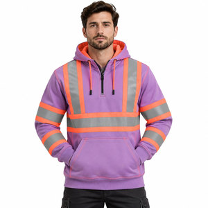 Sudadera de Seguridad con Certificación ANSI CE para Primavera/Otoño, con Franjas Reflectantes, Cierre de Cremallera de un Cuarto, Forro Polar, Ropa de Seguridad Abrigada - Product Image 2
