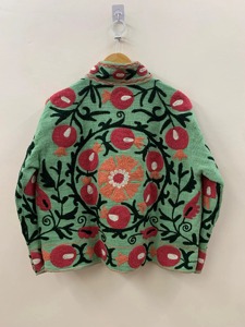 Veste florale brodée bohème grande taille pour femme, veste courte en coton pour le printemps, col mandarin, manches longues - Product Image 3