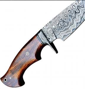Cuchillo utilitario de hoja fija de acero de Damasco OEM hecho a mano con punta de gota, mango de madera de nogal natural y protector integrado, herramienta para rebanar - Product Image 3