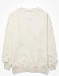Sweat-shirt blanc en coton surdimensionné à épaules tombantes pour femme, couleur unie, col rond, manches longues, tricoté, respirant, haut d'été - Product Image 3