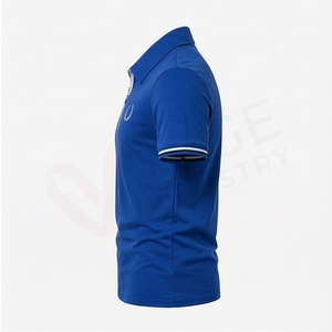 Polo à manches courtes bleu pour homme avec fermeture éclair, logo brodé, décontracté, respirant, coupe classique, design en jersey tricoté - Product Image 3