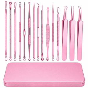 Kit de 15 outils anti-boutons bleus - Extracteurs de points noirs et comédons en acier inoxydable avec étui pour imperfections, acné, boutons - Product Image 4