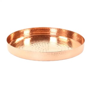 Pure Copper Serving Tray Hammered Circular Dishes Premium Quality Storage & Dishwasher Safe <b>Dinnerware</b> Item - Product Image 1