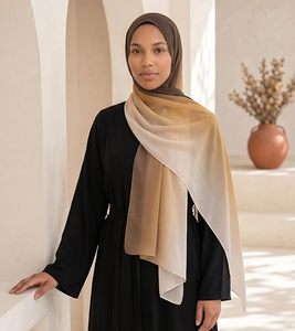 Elegant Two-Tone <b>Hijab</b> In Beige And Brown With <b>Black</b> Dress For Women - Product Image 3