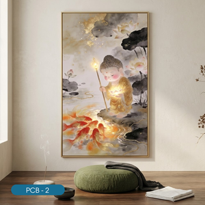 Impression sur toile acrylique HALO Bouddha moderne avec poisson doré et lotus PCB-2, cadre personnalisé, décoration intérieure, art, fabricant vietnamien - Product Image 1