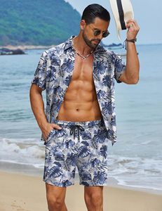 Conjunto de Camisa de Manga Corta con Estampado de Hojas Tropicales y Pantalones Cortos a Juego para Hombre, Estilo Casual de Verano para Vacaciones, Conjunto de Dos Piezas Colorido - Product Image 5