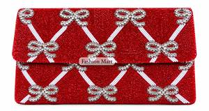 Beaded Striped Clutch <b>Bag</b> Red Green Fold Over Chain Strap Handmade Evening Party Style - Product Image 2