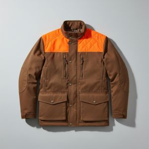 Veste imperméable à capuche de haute qualité pour homme, camouflage vert contrastant orange, pour la chasse, la randonnée en forêt. - Product Image 1