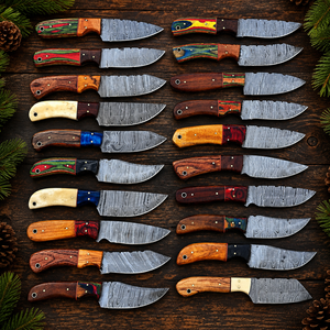 Couteau de chasse à lame fixe en acier Damas forgé à la main, manche en bois de 2,5 mm, qualité industrielle, pointe tombante, garantie 1 an - Product Image 1