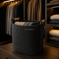 Panier de rangement moderne en feutre extra épais de style nordique avec poignées en bois, bac à linge écologique pour l'organisation de la maison et du bureau