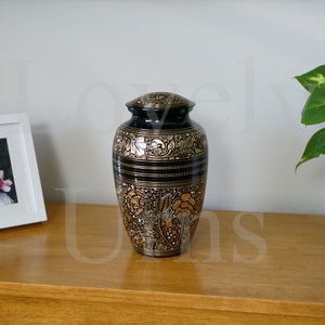 Rose brass cremation urn adult medium <b>keepsake</b> memorial <b>ashes</b> container decorative floral design - Product Image 4