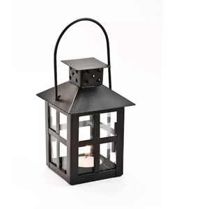 Lanterne décorative en métal noir fini, sculptée à la main, pour mariage et fêtes de Noël, porte-bougie - Product Image 1