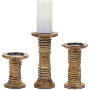 Porte-bougie en bois finition antique, best-seller, au look classique et en matériau durable, pour la décoration de la maison et des restaurants - Product Image 5