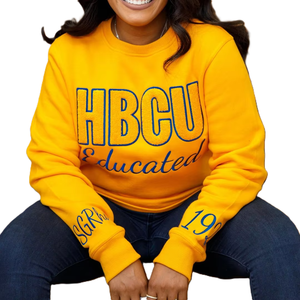 HBCU SGRho Sweat-shirt d'hiver en chenille écologique, lettres brodées or et bleu, mélange de coton premium, Divine Nine Greek Apparel - Product Image 5