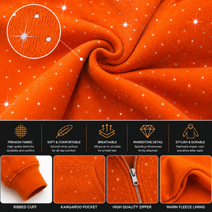 Sweat à capuche zippé pour homme, imprimé étoiles orange, style strass personnalisé, streetwear décontracté, mode - Product Image 5
