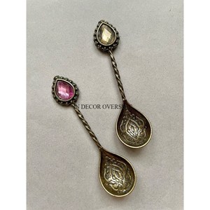Cuillères à café en métal de qualité supérieure avec manches en pierres précieuses, finition mate, ensemble de couverts décoratifs, accessoires de cuisine - Product Image 1