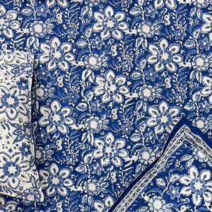 Jaipur Hand Block Printed Cotton <b>King</b> <b>Size</b> Flat Bed 3 PC Set Non Toxic Dyes Soft Breathable Durable Eco-Friendly Boho Style - Product Image 3